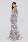Sheer Long Sleeves Embroidery Detail Low V Neck High Slit Long Gown - 1912E9159