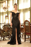 Sparkling Off Shoulder Slit Evening Gown - 1912GL9572