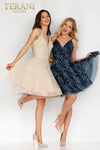 Leafy V Neck A-Line Cocktail Dress - 1912P8083