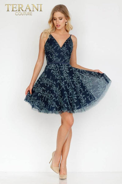 Leafy V Neck A-Line Cocktail Dress - 1912P8083