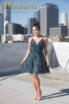 Leafy V Neck A-Line Cocktail Dress - 1912P8083