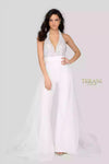 Beaded Halter Low V Neck Pantsuit with Overskirt - 1912P8208