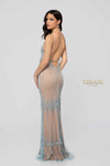 Low Neck Beaded Detail Spaghetti Strap Low Back High Slit Long Dress - 1912P8222
