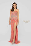 Beaded Spaghetti Strap Criss Cross Back High Slit Long Dress - 1912P8232