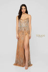 Beaded Spaghetti Strap Criss Cross Back High Slit Long Dress - 1912P8232