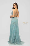 Beaded Spaghetti Strap Criss Cross Back High Slit Long Dress - 1912P8232