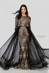 Long Sleeve Gold Embellishment Detailing with Sheer Overskirt - 1913E9258