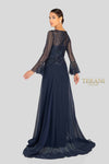 Long Sleeve V Neck Beaded Flowy Long Dress - 1913M9403