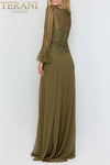 Long Sleeve V Neck Beaded Flowy Long Dress - 1913M9403