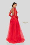 Sheer Long Sleeves Low V Neck Plunging Back Long Tulle Ball Gown - 1915P8344