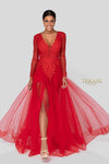 Sheer Long Sleeves Low V Neck Plunging Back Long Tulle Ball Gown - 1915P8344