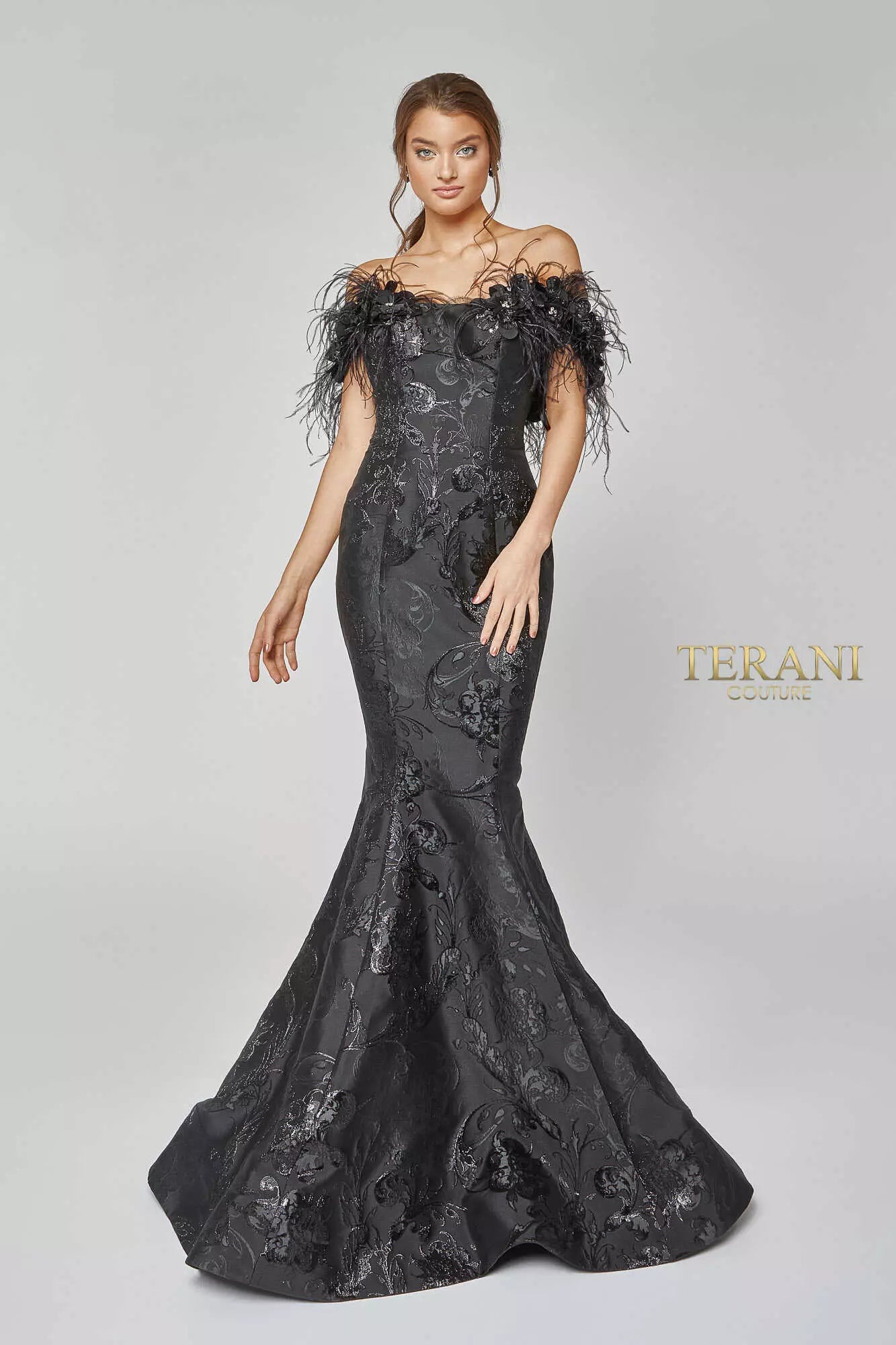 Striking Flower and Feather Strapless Evening Gown - 1921E0136