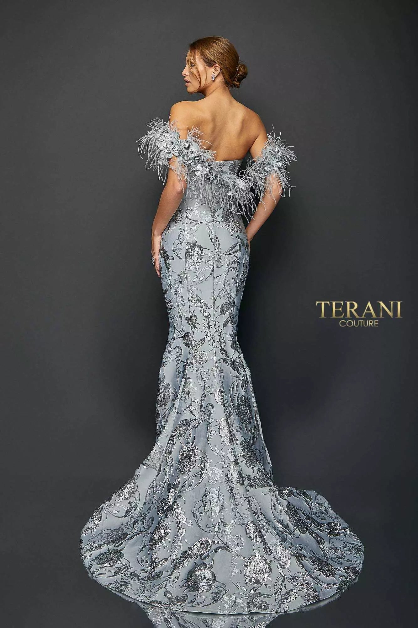 Striking Flower and Feather Strapless Evening Gown - 1921E0136
