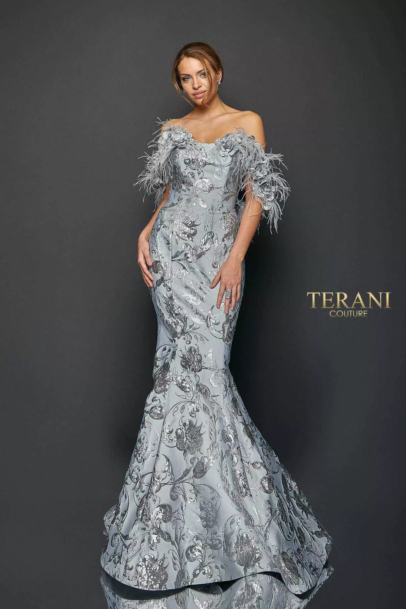 Striking Flower and Feather Strapless Evening Gown - 1921E0136