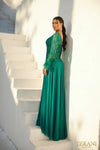 Chiffon Skirt Gown with Feather Accented Sleeves - 1921M0473