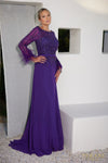 Chiffon Skirt Gown with Feather Accented Sleeves - 1921M0473