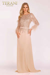Chiffon Skirt Gown with Feather Accented Sleeves - 1921M0473