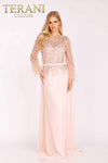 Chiffon Skirt Gown with Feather Accented Sleeves - 1921M0473