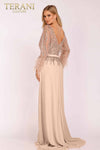 Chiffon Skirt Gown with Feather Accented Sleeves - 1921M0473