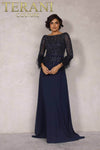 Chiffon Skirt Gown with Feather Accented Sleeves - 1921M0473