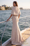 Draped off Shoulder Stretch Jacquard Gown - 1921M0726