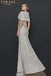 Draped off Shoulder Stretch Jacquard Gown - 1921M0726