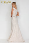 Draped off Shoulder Stretch Jacquard Gown - 1921M0726