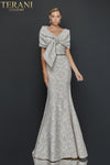 Draped off Shoulder Stretch Jacquard Gown - 1921M0726