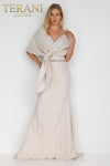 Draped off Shoulder Stretch Jacquard Gown - 1921M0726