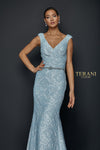 Draped off Shoulder Stretch Jacquard Gown - 1921M0726