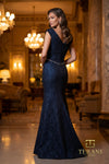 Draped off Shoulder Stretch Jacquard Gown - 1921M0726