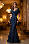 Draped off Shoulder Stretch Jacquard Gown - 1921M0726