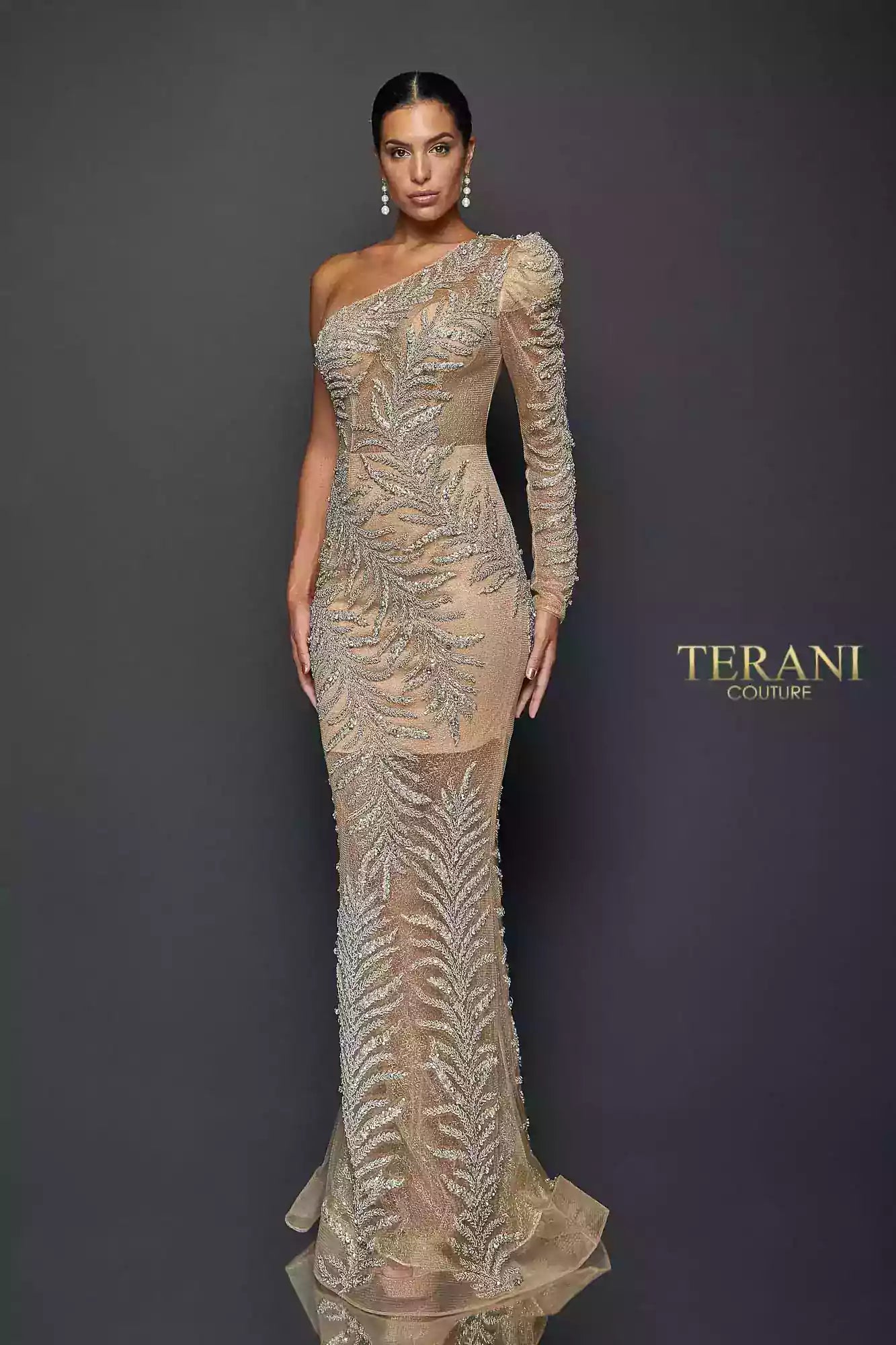 Exotic One Tulle Sleeved Sheer Mermaid Gown | 1922GL0659