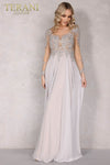 Light Silver Long Sleeves Long Chiffon Mother of the Bride Dress - 1922M0533