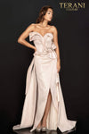 Uniquely Structured Strapless Metallic Jacquard Evening Dress - 2011E2073