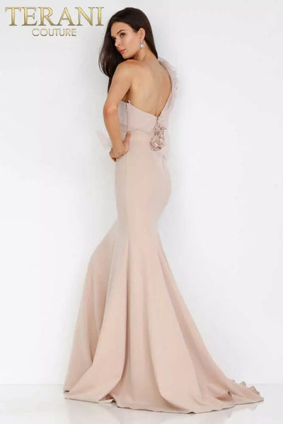 One shoulder Satin evening gown with 3D flowers - 2011E2092