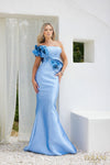 Assymetric One Shoulder Gown with Sculpted Collar and 3D Flowers - 2011E2424