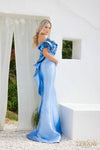 Assymetric One Shoulder Gown with Sculpted Collar and 3D Flowers - 2011E2424