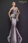 Off shoulder printed Jacquard trumpet evening gown - 2011E2425