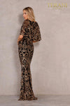 Black Gold Metallic Embroidered Cape Sleeve Dress - 2011GL2186