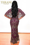 Black Gold Metallic Embroidered Cape Sleeve Dress - 2011GL2186