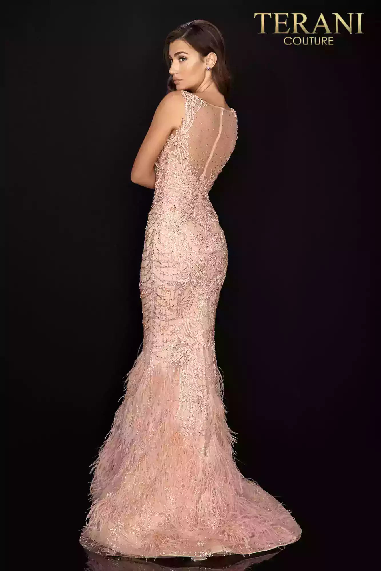 Regal Sleeveless Beaded Pageant Gown with Feather Skirt - 2011GL2415