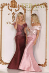 Plus Size Two tone off shoulder Mikado Mother of Bride gown – 2011M2159