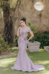 One shoulder Mikado Mother of Bride gown with unique structure and beading - 2011M2160