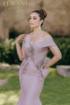 One shoulder Mikado Mother of Bride gown with unique structure and beading - 2011M2160