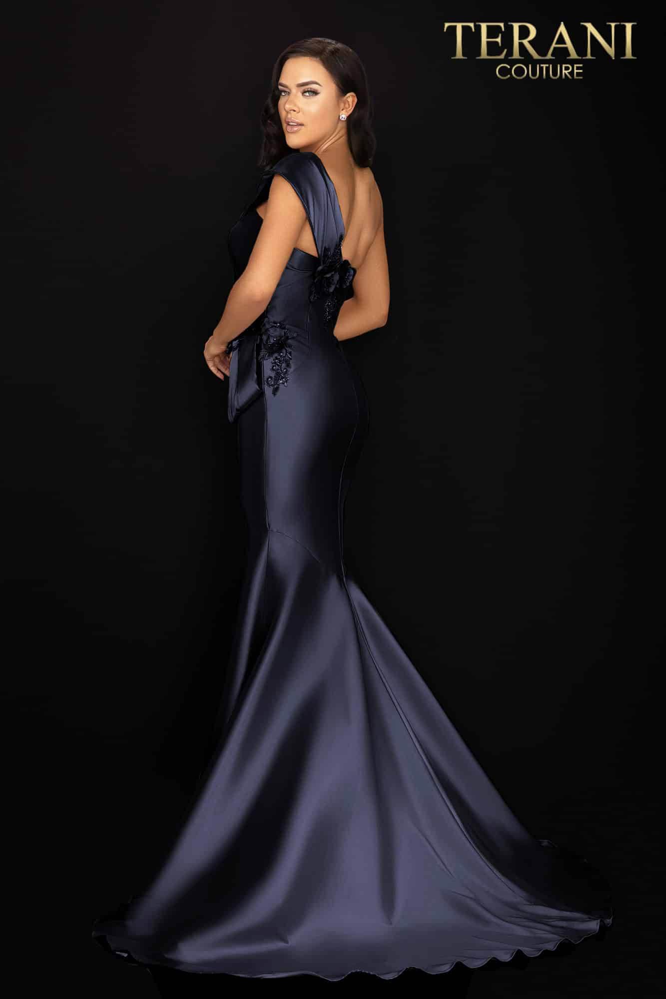 One shoulder Mikado Mother of Bride gown with unique structure and beading - 2011M2160