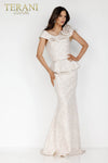 Champagne Long Stretch Jacquard Mother Of The Bride Dress - 2011M2167
