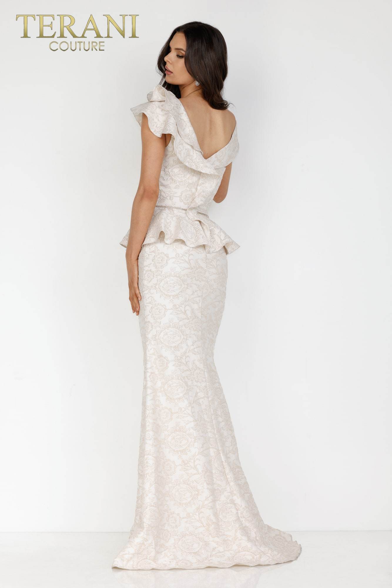 Champagne Long Stretch Jacquard Mother Of The Bride Dress - 2011M2167