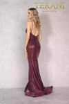 V-Neck Spaghetti Strap Metallic Fitted Prom Dress - 2011P1032