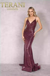 V-Neck Spaghetti Strap Metallic Fitted Prom Dress - 2011P1032